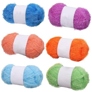 Imagem de Fio de glitter Scrubby – Fio pastel multicolorido para panos de prato de crochê, sacos e toalhas de banho, 50 g/100 por rolo (tipo nº 10, pacote com 6)