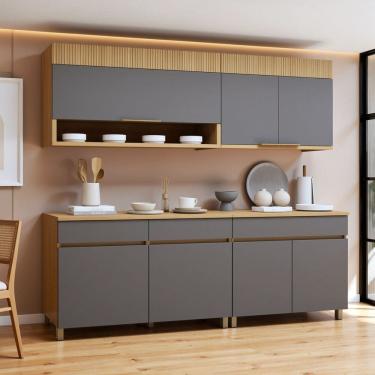 Imagem de Cozinha Completa Modulada 4 Peças 7 Portas 3 Gavetas 100% Mdf Realeza Premium Carvalho/Titânio