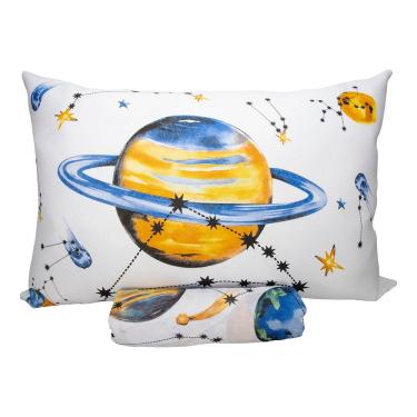 Imagem de Jogo de Cama KazzaVip Solteiro Malha Mista 70% Algodão e 30% Poliéster Joy Espaço Sideral 2 peças Branco