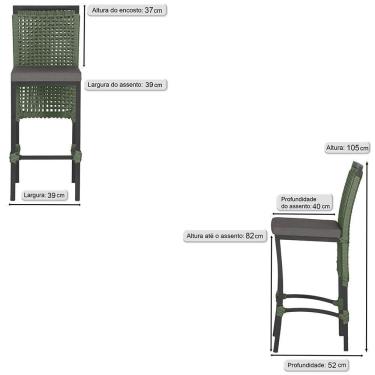 Imagem de 2 Banqueta Em Alumínio Roma Preta Corda Náutica Tecido 11 Verde