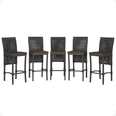 Imagem de 5 Banqueta Em Alumínio Roma Preta Corda Náutica Tecido 9 Preta