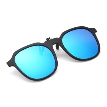 Imagem de Long Keeper Óculos de sol Clip On – Óculos de sol polarizados quadrados flip-up, óculos de sol femininos e masculinos sobre óculos de grau, Azul, One Size