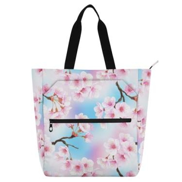 Imagem de Bolsa de mão pastel Cherry Blossoms para crianças e adultos, tecido Oxford, resistente à água, com vários bolsos