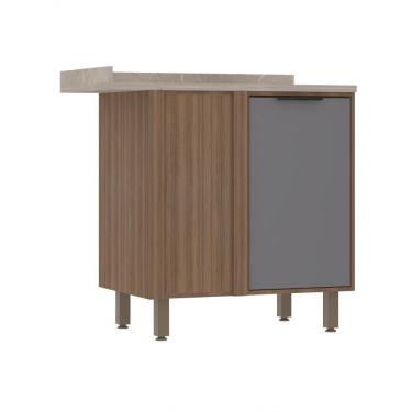 Imagem de Balcão De Cozinha Com Tampo Canto Reto 95 Cm 1 Porta Aspen Luciane Móveis cinza Puro