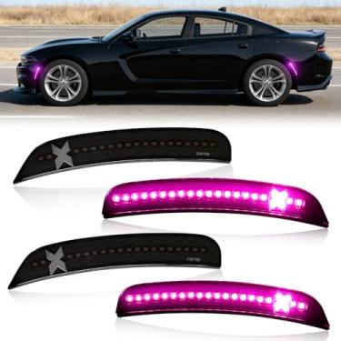 Imagem de D-Lumina Luzes marcadoras laterais de LED estilo X compatíveis com Dodge Charger 2015-2023, conjunto de lâmpada de para-choque dianteiro e traseiro, lentes defumadas rosa roxo refletor, pacote com 4