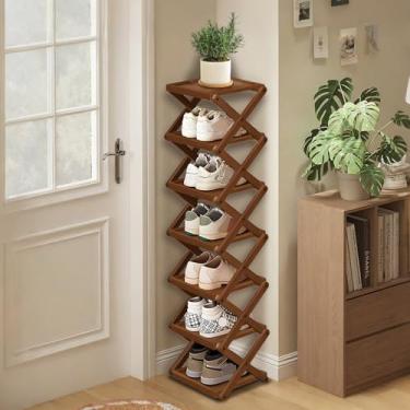 Imagem de YYW Sapateira, prateleira dobrável de bambu, organizador independente de armazenamento de sapatos para entrada, quarto, armário, corredor, (marrom, 7 camadas, 25)