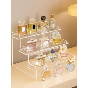 Imagem de 1 suporte de exibição transparente de 3 camadas, organizador de penteadeira de plástico, suporte de exibição em camadas para maquiagem/figuras/cupcake/esmalte de unhas, prateleira de exibição de
