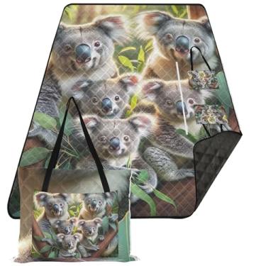 Imagem de TSENQUE Lindo cobertor de praia impermeável família coala à prova de areia cobertores dobráveis para piquenique grande tapete de grama para acampamento ao ar livre 203 cm x 152 cm