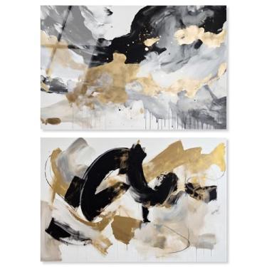 Imagem de Conjunto de 2 arte de parede para sala de estar abstratos de harmonia de luxo neutro impressão acrílica da Art Remedy, pronto para pendurar, 76 x 50 cm