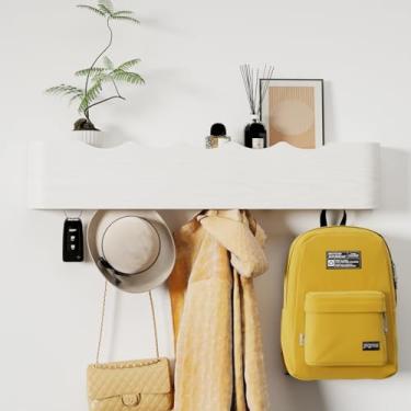 Imagem de Jadoxy Suporte de parede com prateleira, 5 ganchos ocultos, porta-chaves de madeira, organizador de entrada para corredor, quarto, banheiro, decoração de casa, armazenamento para pendurar casacos