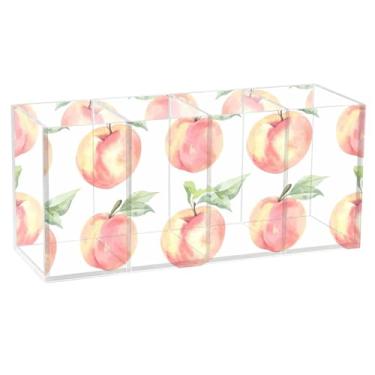 Imagem de TSENQUE Porta-lápis de mesa de acrílico rosa branco amarelo pêssego bonito marcador artístico suporte de maquiagem copo estética decoração de escritório
