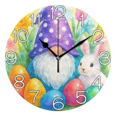Imagem de GAIGEO Relógio de parede analógico decorativo relógio de cozinha bonito operado por bateria, decoração de parede moderna para sala de estar, lindos ovos de coelho gnomo, 25 cm, ponteiros pretos