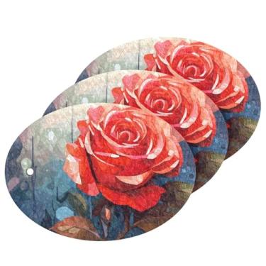 Imagem de CEBUGI Esponjas de limpeza que não arranham, pacote com 3 esponjas de cozinha para lavar pratos, materiais de limpeza para cozinha, banheiro, casa de banho (pintura a óleo de rosa vermelha)