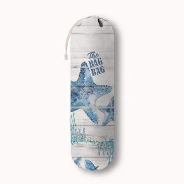 Imagem de The Bag Bag Suporte de armazenamento de mercearia, organizador de sacolas de supermercado padrão oceano para bolsa de compras, sacos plásticos de montagem na parede, dispensadores de recipientes de