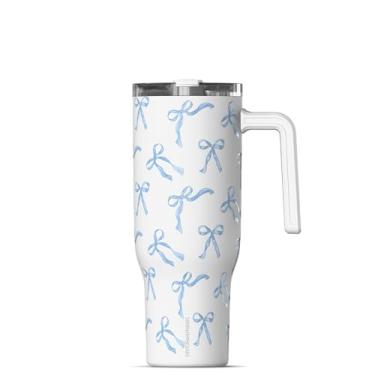 Imagem de Hydrapeak Copo Voyager 1,134 g com alça e canudo, copo isolado 100% à prova de vazamento com tampa de canudo e gole, feito de aço inoxidável, base compatível com suporte de copo (laços azuis)