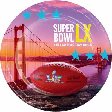 Imagem de Trendware NFL Super Bowl LX 2026 Pratos de papel de sobremesa de futebol, 48 ct.