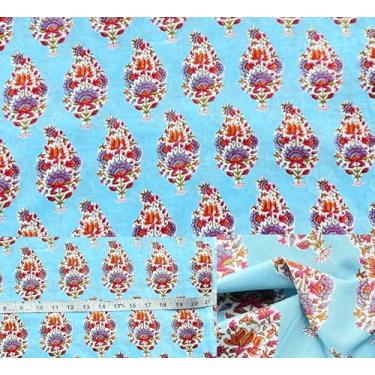 Imagem de Tecido 100% algodão estampado à mão por jarda PRECUT 1 jarda 42 polegadas de largura para confecção de vestidos e artesanato – Tecido acolchoado de algodão macio para costura (Fresh Air Pure Red