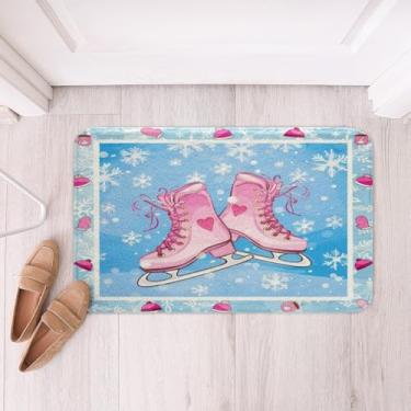 Imagem de Tapetes de banho infantis para skate no gelo, patinação de inverno, esportes ao ar livre, decoração de quarto de meninas e mulheres, tapetes de banho românticos de floco de neve de inverno, tapetes de