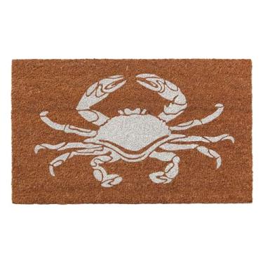 Imagem de Capacho HF by LT White Crab 100% natural de coco, 45 x 76 cm, tapete de boas-vindas durável com suporte de PVC sem chumbo, tapete de entrada ecológico para ambientes externos e internos para decoração