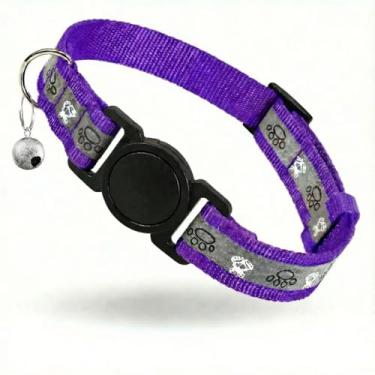 Imagem de Coleira de gato separável, coleira reflexiva para gatinhos com sino, coleira de segurança para gatinhos, leve, ajustável, confortável, adequada para gatos meninos e meninas (17,8 a 33 cm) roxo