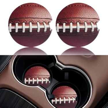 Imagem de Lednica Pacote com 2 porta-copos de carro de futebol para homens e mulheres porta-copos de carro, porta-copos absorventes de cerâmica antiderrapante de 6 cm com base de cortiça e entalhe de dedo