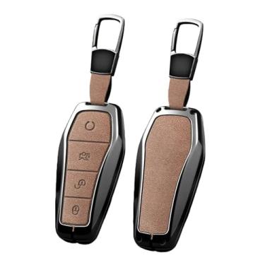 Imagem de Capa de couro para chave de carro, liga de zinco, compatível com byd song pro tang dm qin plus max yuan atto 3 han ev golfinho protetor(Brown ring)