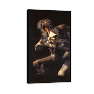 Imagem de Arte de parede Francisco Goya, Saturno Devouring His Son, impressão em tela famosa reprodução de pinturas a óleo abstratas imagem emoldurada para decoração de casa 70 x 40 cm (28 x 16 polegadas)