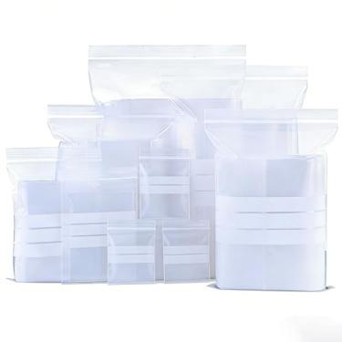 Imagem de YDJIANCAI 100 unidades de sacos de plástico transparente com zíper, sacos de poliéster resistentes de 3,14 mm de espessura com etiqueta escrita e zíper de bloqueio superior para armazenamento