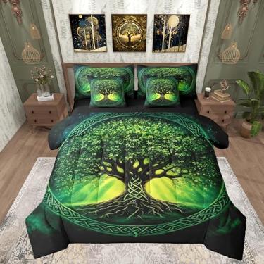 Imagem de Castle Fairy Conjunto de edredom com 7 peças, árvore da vida, arte verde, tamanho solteiro, estilo exótico, boêmio, para meninos e meninas, adultos, supermacio, resistente ao desbotamento
