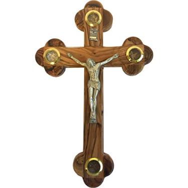 Imagem de Holy Land Market Mini crucifixo de cruz de madeira de oliveira com essências sagradas - 14 cm.