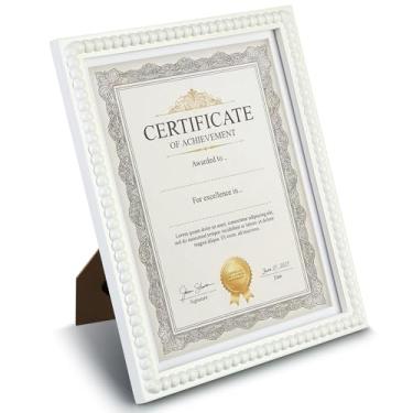 Imagem de Fiwochic Moldura de certificado 21 x 28 cm moldura de documentos de diploma de madeira maciça para parede e mesa (branca)