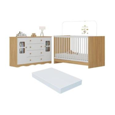 Imagem de Berço 3 Em 1 Com Colchão Incluso E Cômoda 2 Portas 4 Gavetas Serena Mu