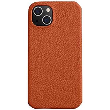 Imagem de MAALYA Capa traseira de telefone com padrão de lichia, para Apple iPhone 14 Plus (2022) 6,7 polegadas forro de couro flocado à prova de choque capa respirável resistente a arranhões (cor: marrom)
