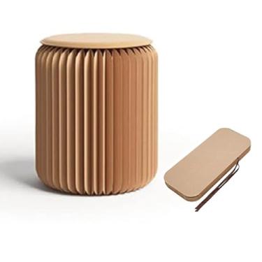 Imagem de Folding Paper Stool Banco dobrável de papel em formato de acordeão com assento pu, para sofá, cadeira, bar, banco, redondo para troca de sapatos(32x37cm/12.6x14.6")