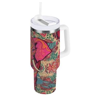 Imagem de SEHANY Copo de elefante fofo de 1,134 g com alça, copo isolado de aço inoxidável de parede dupla à prova de vazamento, caneca de café isolada para viagem cabe no suporte de copo de carro