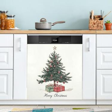 Imagem de xigua Capa magnética para lava-louças de árvore de Natal, adesivos magnéticos decorativos antiarranhões para painel de geladeira e lava-louças, decoração personalizada de cozinha doméstica 58 x 66 cm