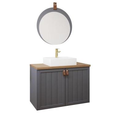 Imagem de Gabinete de Banheiro Alure 80 com espelho lua Titanium/Freijo - MGM