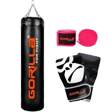 Imagem de Saco De Pancada Muay Thai 160 Cm Profissional + Luva Bate Saco Pro + Bandagem Fita Elástica Gorilla-Unissex