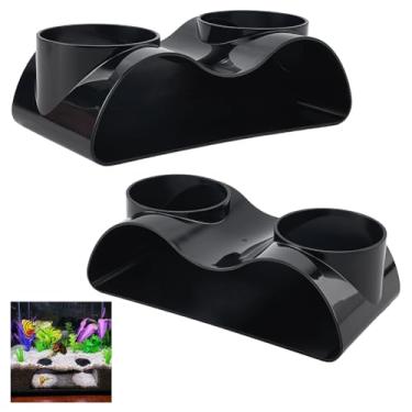 Imagem de FINGERINSPIRE Esconderijo de aquário de caverna dupla curva, 2 peças, 17,5 x 9 x 5,6 cm, esconderijo de peixe preto, caverna de camarão, para animais aquáticos, habitat, túnel de aquário de plástico