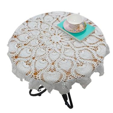 Imagem de USTIDE Toalha de mesa branca pequena 81 cm - capa de algodão feita à mão de fácil manutenção para mesas de bistrô, mesa de escritório e decoração minimalista moderna