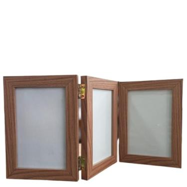 Imagem de Porta-Retrato Articulado 10x15 em Madeira com Vidro – Moldura Ajustável para Mesa e Decoração(Amêndoa)