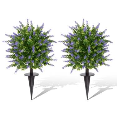 Imagem de U'Artlines Árvores de topiaria artificial de lavanda sintética de 59,9 cm com ponta de solo, plantas de vegetação realista, arbustos falsos, resistentes a UV, arbustos falsos para varanda, jardim