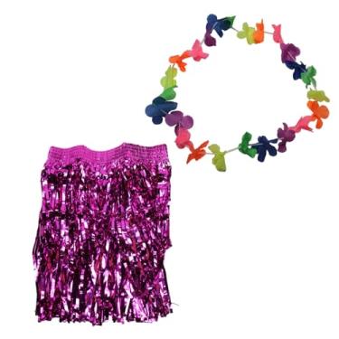 Imagem de Kit Fantasia de Carnaval Colar Saia Havaiana 60x40Cm Roxa