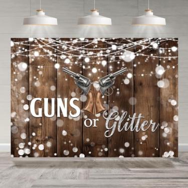 Imagem de Rsuuinu Armas de fundo reveladoras de gênero ou luzes de piso de madeira rústica com glitter fundo bokeh para fotografia 2,1 x 1,5 m, decorações de festa de chá de bebê, faixa de mesa de bolo