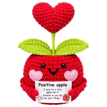 Imagem de Mini Funny Positive Crochet Apple Valentines Birthday Gifts for Women Her, Easter Basket Stuffers for Teen Girls Boys Daughter Son Mom Sister Boss Coworkers, Emotional Support Plush, Home Desk Decor
