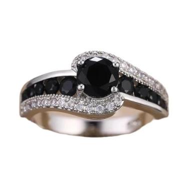 Imagem de Anel De Casamento De Cristal De Pedra Preta Para Mulheres, Joia Clássi