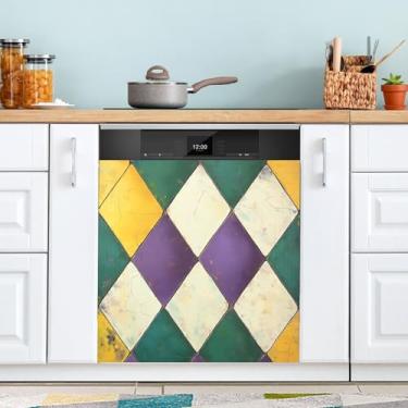 Imagem de ATTX Capa magnética para lava-louças Mardi Gras | Adesivo decorativo de eletrodomésticos de 58 x 66 cm para armários domésticos e eletrodomésticos (125)