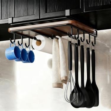 Imagem de Suporte para tábua de cortar embaixo do armário, suporte de toalha de papel, suporte de aço inoxidável, organizador de cozinha multifuncional sob prateleira de armário para utensílios de cozinha