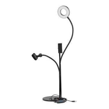 Imagem de Suporte de Filmagem 3 em 1 Profissional Mesa Ring Light 9cm | Suporte Celular Microfone e Iluminação LED Estúdio | Kit Gravador Vídeo Youtube e Reels com Base de Metal Pesada Estável Articulado
