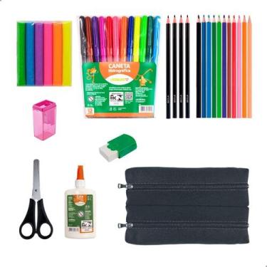 Imagem de Kit Material Escolar Infantil Estojo Triplo Mais Itens - Menina - Daru